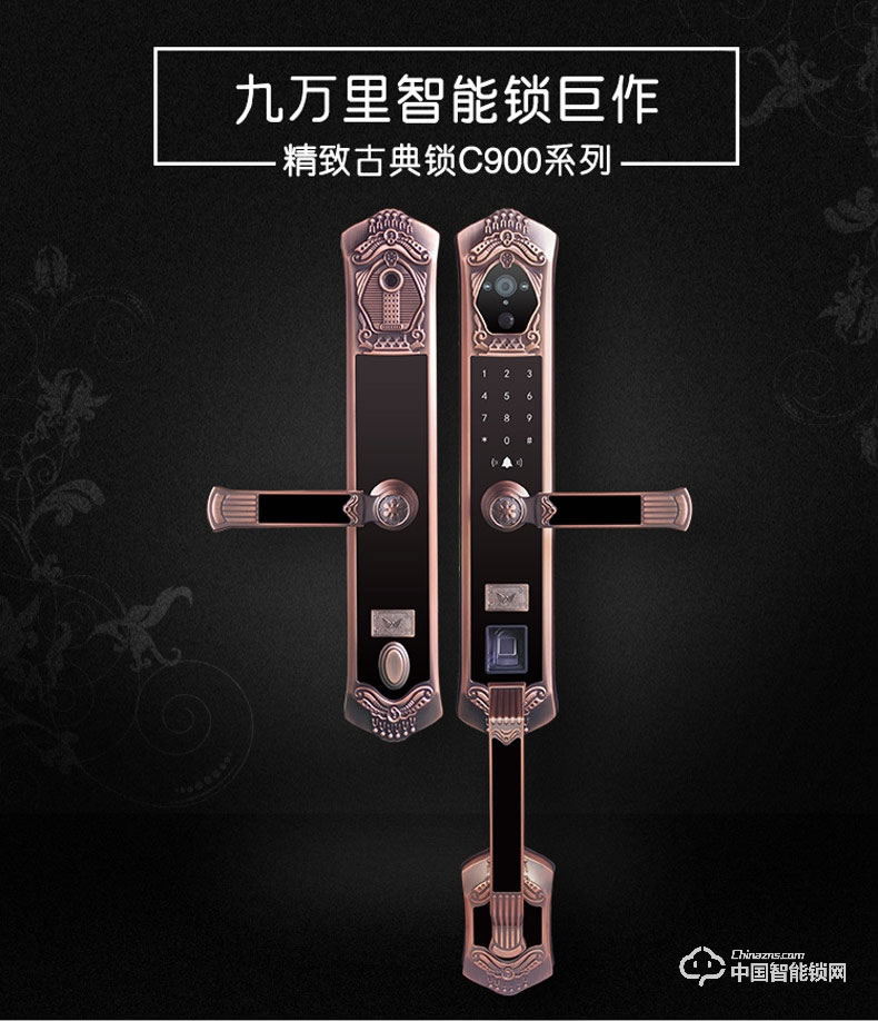 九萬里智能鎖C900 歐式古典別墅大門鎖指紋密碼鎖