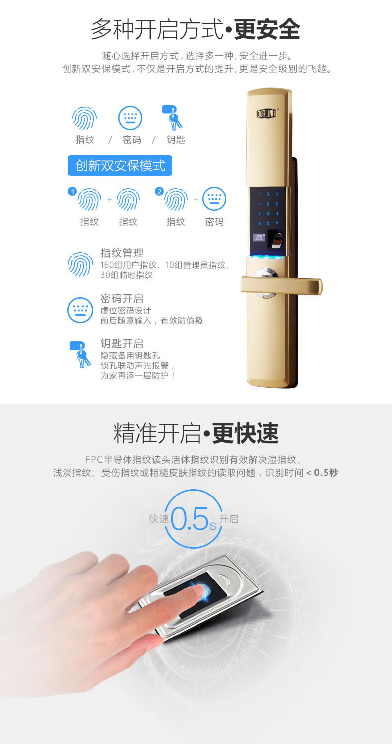 多靈智能鎖 家用防盜門(mén)密碼鎖