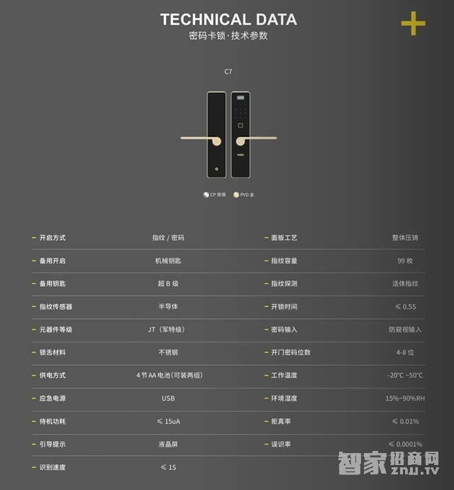 voc智能家用電子門鎖 C7密碼指紋鎖
