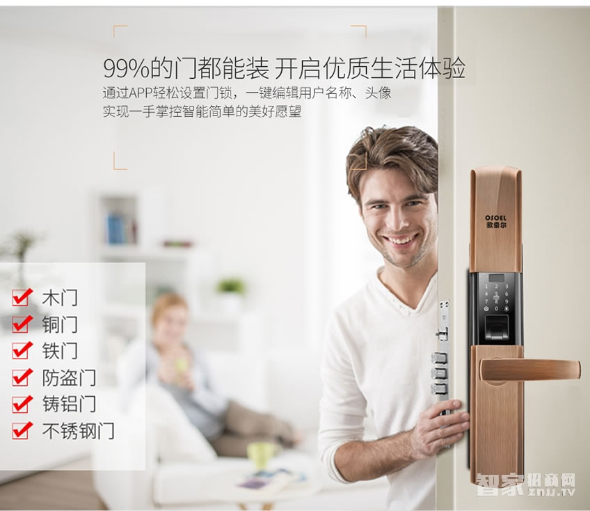 歐索爾智能鎖R1880 防盜門智能指紋鎖 家用刷卡鎖