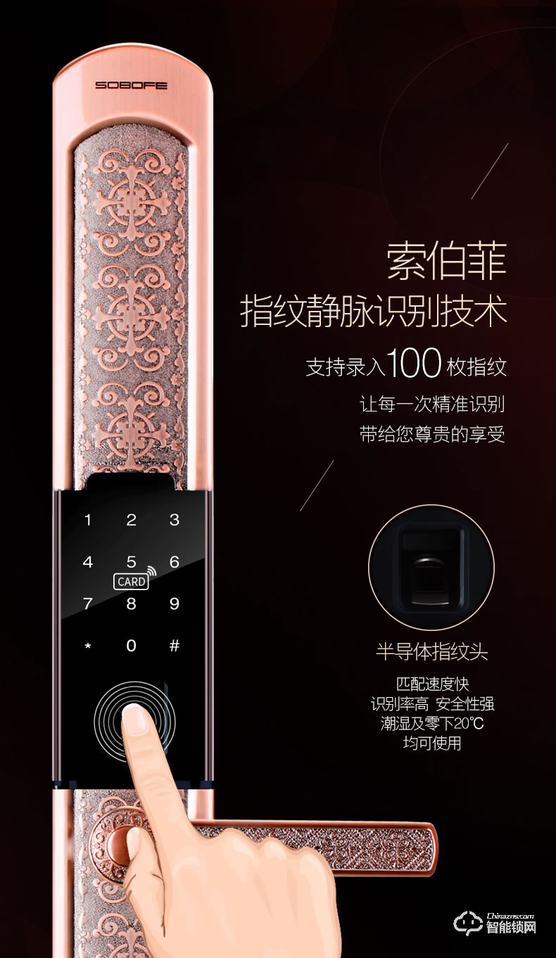 索伯菲智能鎖 810奢華歐式復古別墅雙開門鎖