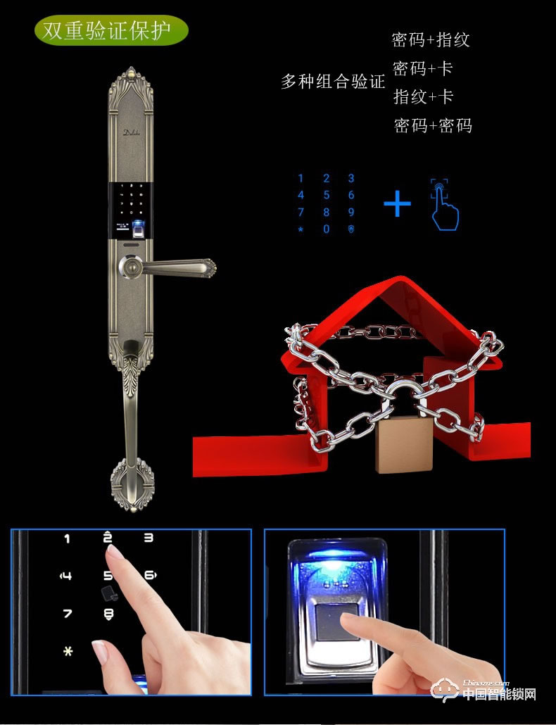 杜魯克智能鎖 歐式別墅大門指紋鎖雙開門銅門鑄鋁門智能鎖