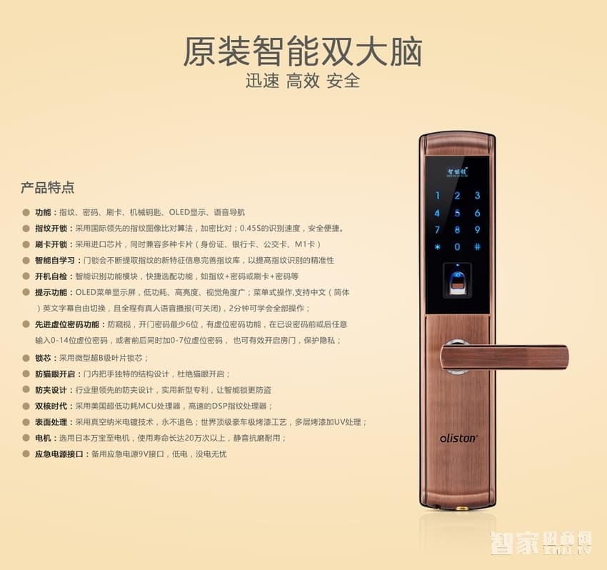 歐萊斯頓防盜智能鎖 智能指紋鎖密碼鎖刷卡鎖
