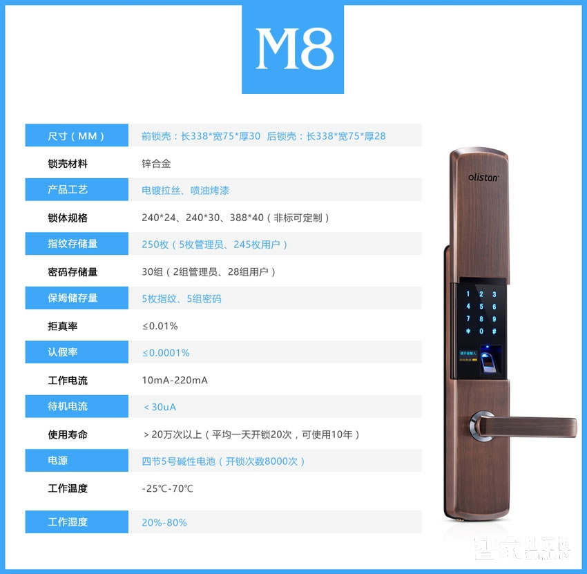 歐萊斯頓 指紋鎖智能鎖 家用防盜門鎖云電子鎖密碼鎖