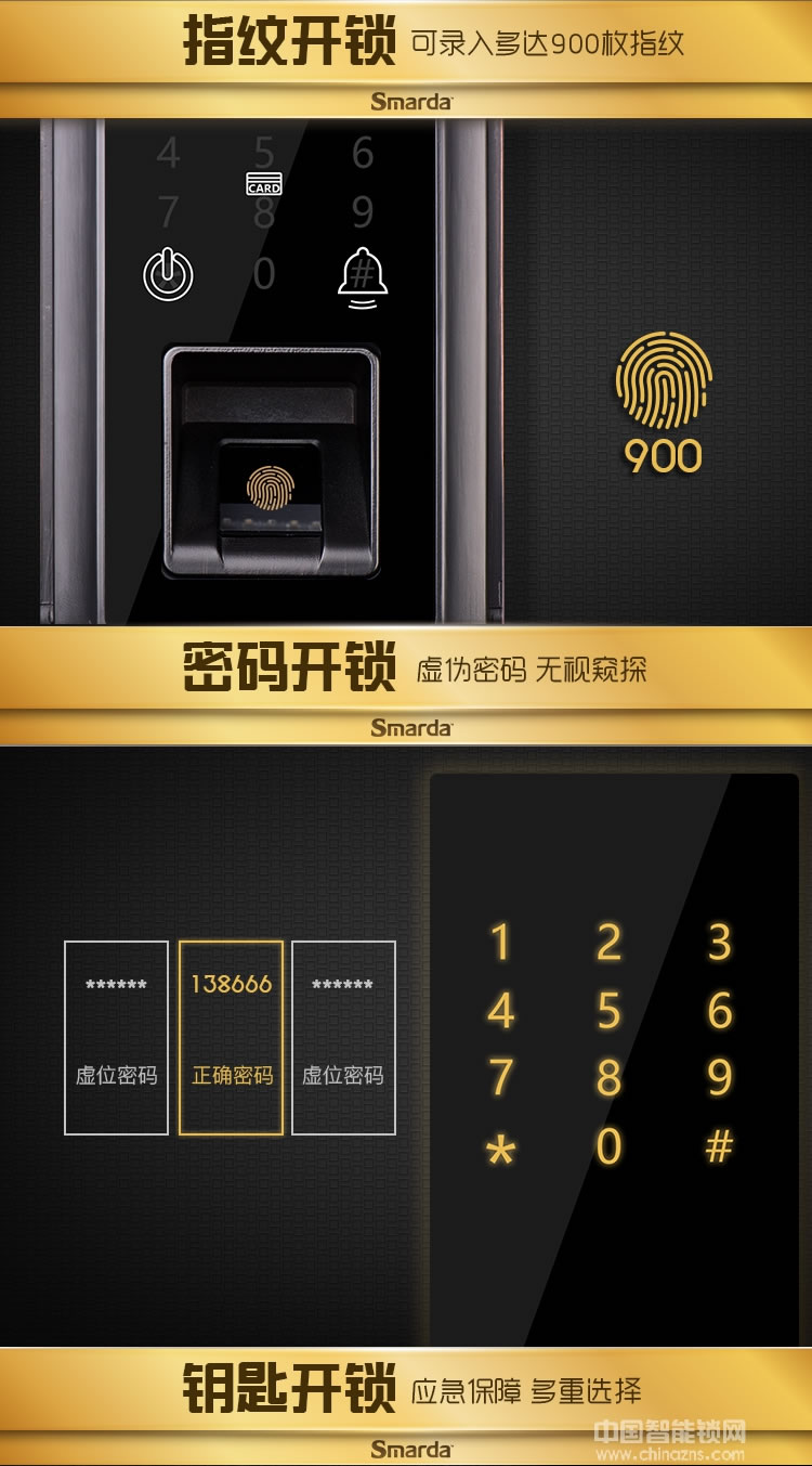 smarda指紋鎖 超C級葉片鎖芯指紋鎖 防盜門指紋密碼鎖