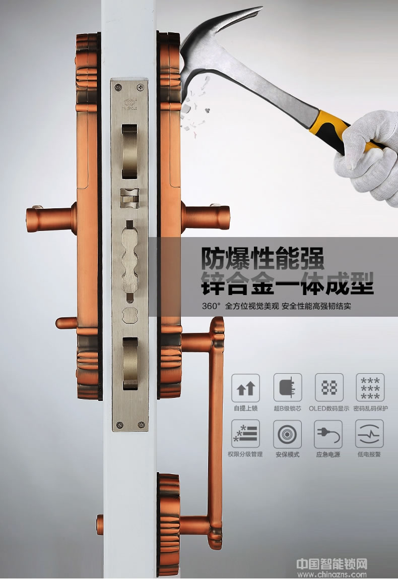 三環指紋鎖 歐式復古別墅大門密碼鎖 雙開門電子鎖