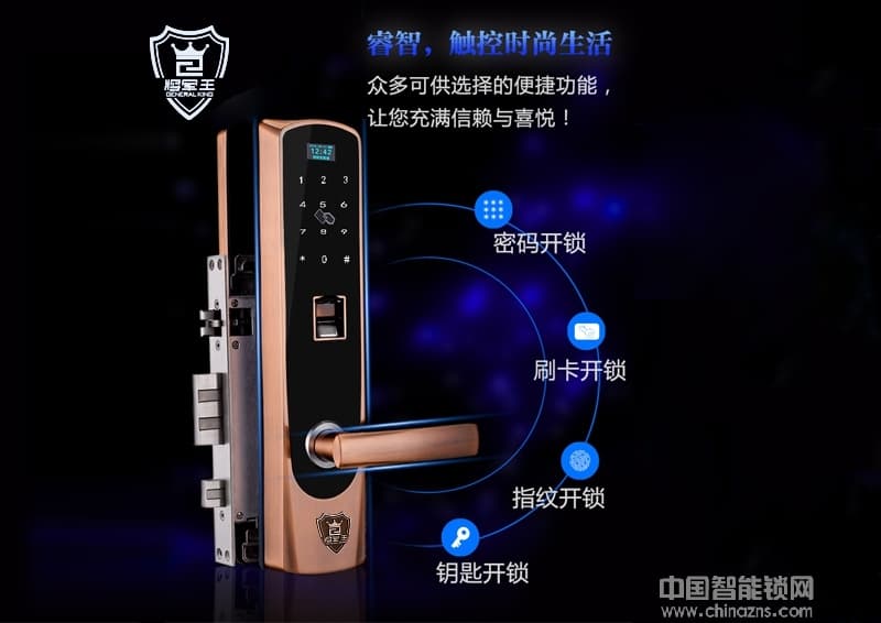 將軍王紅古銅智能指紋鎖 四合一家用防盜指紋密碼鎖