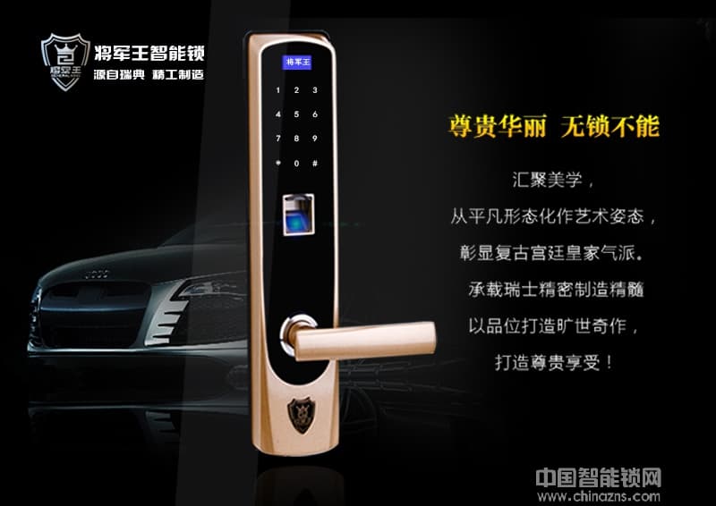 將軍王紅古銅智能指紋鎖 四合一家用防盜指紋密碼鎖