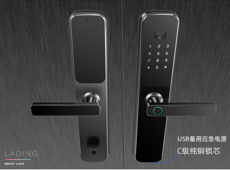 拉盯指紋鎖 智能家居電子門鎖 防盜門指紋密碼鎖