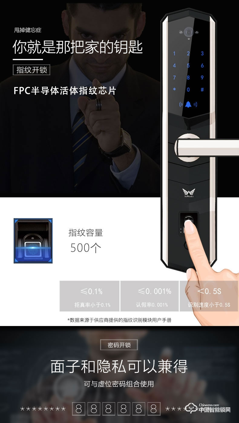 九萬里智能鎖W100S 指紋鎖家用防盜門遠程遙控密碼鎖