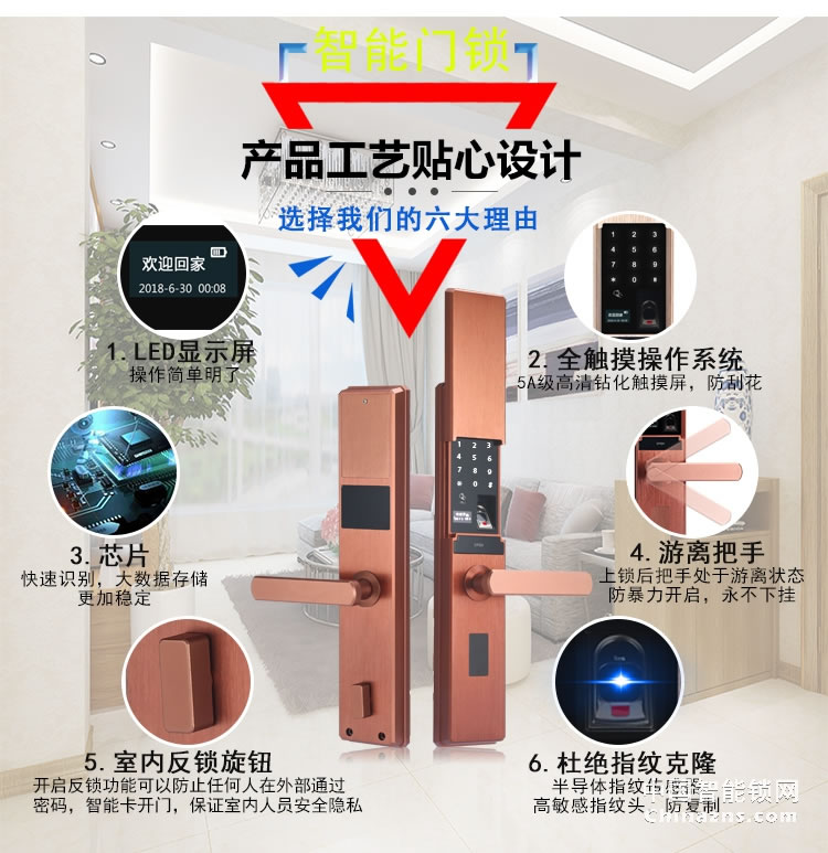 愛爾家全自動智能鎖H5 半導體指紋識別