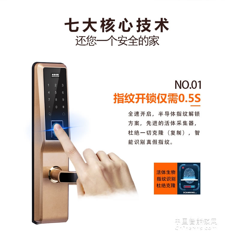 愛爾家智能鎖T802 獨特彩屏 APP指紋密碼鎖