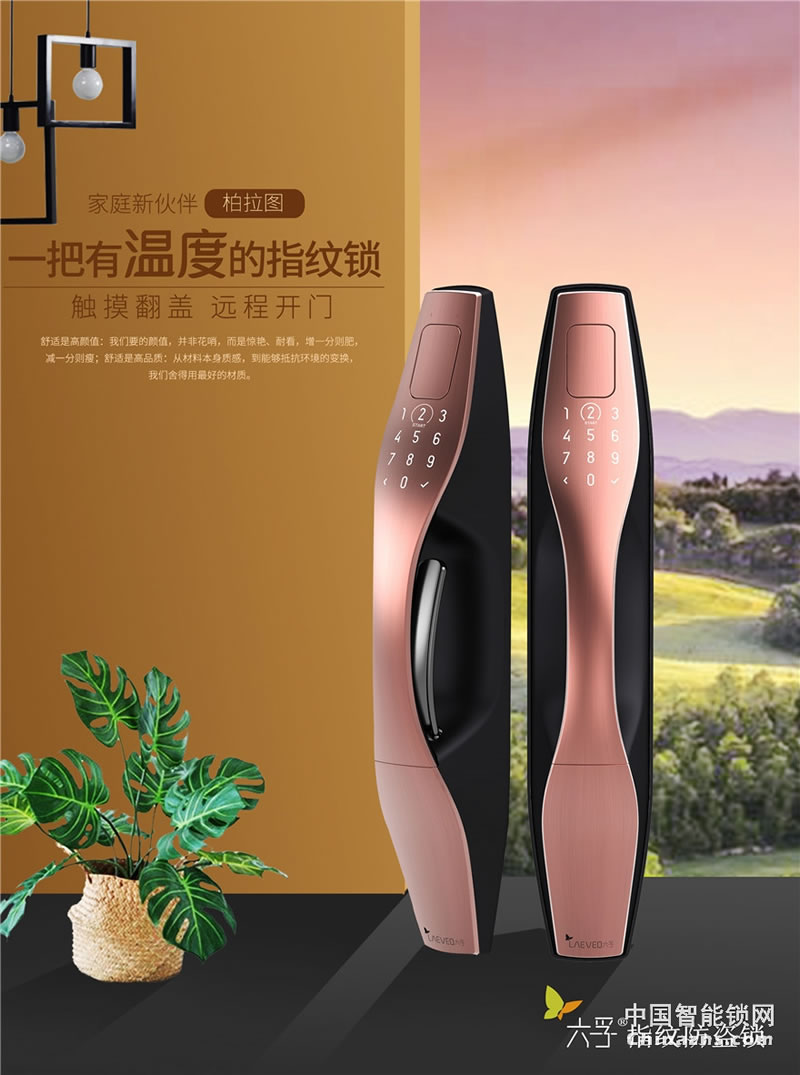 六孚指紋鎖 柏拉圖指紋防盜鎖 自動鎖門/觸摸翻蓋/遠程微信開門