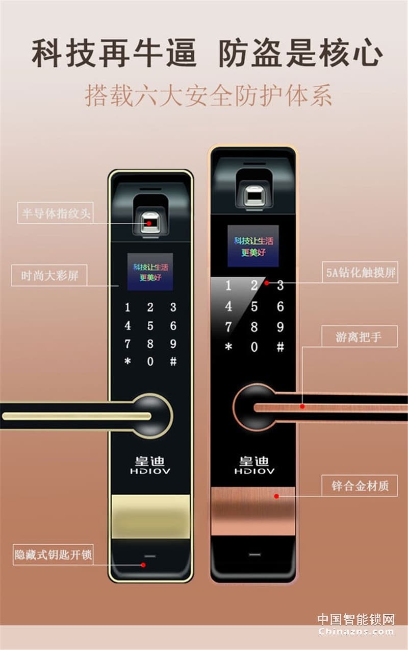 皇迪全自動不銹鋼電子指紋密碼鎖 A4入戶門鎖