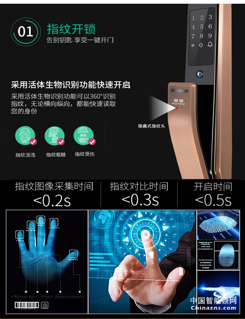 皇迪Q6智能指紋門鎖 家用防盜門安全智能密碼鎖