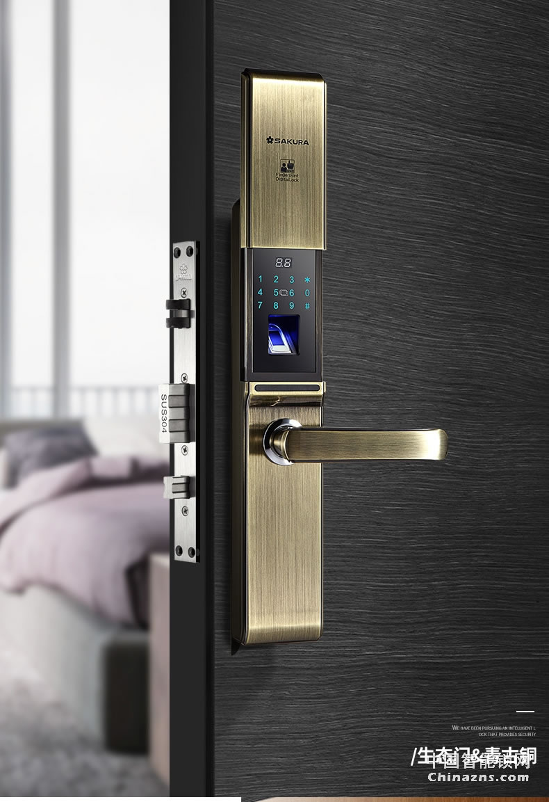櫻花D8滑蓋指紋鎖 家用防盜門鎖感應卡電子手機app遠程房門智能鎖