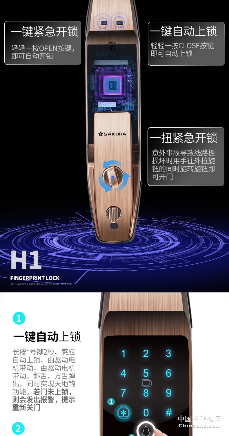 櫻花全自動指紋鎖 家用防盜門智能電子鎖密碼開鎖