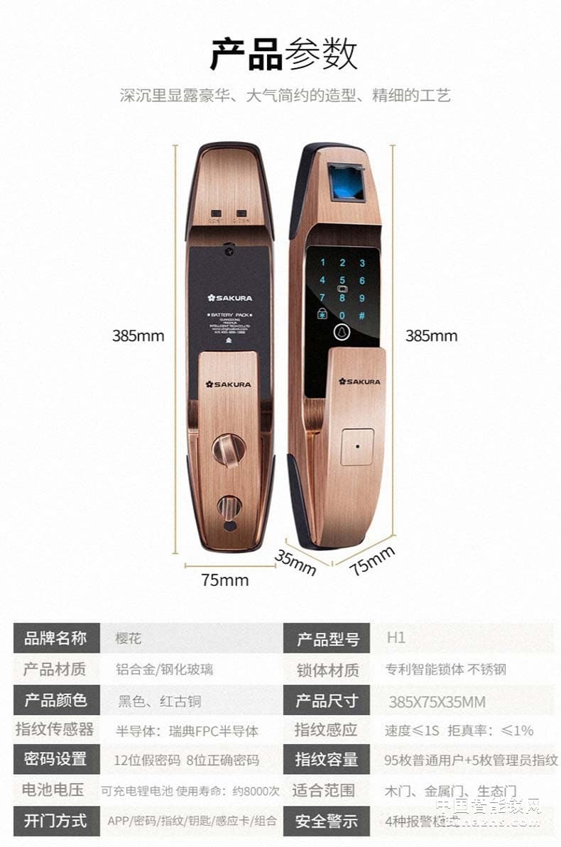 櫻花全自動指紋鎖 家用防盜門智能電子鎖密碼開鎖