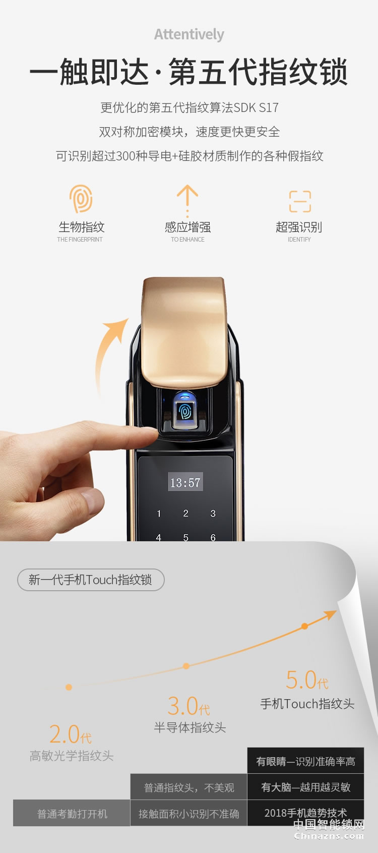 e家鎖A5智能鎖 家用防盜門木門指紋密碼鎖