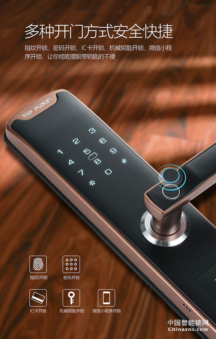 普鑫智能指紋密碼鎖 家用防盜門鎖 大門磁卡感應(yīng)電子鎖