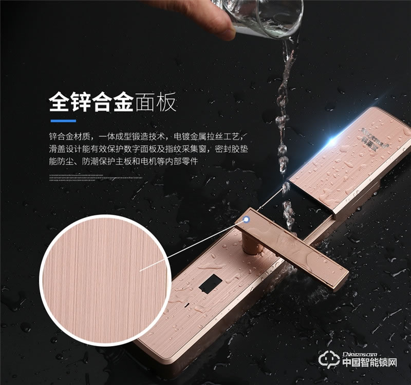 科萊寶 雙系統(tǒng)半導(dǎo)體指紋鎖 鋅合金玫瑰金色 KLB-9008