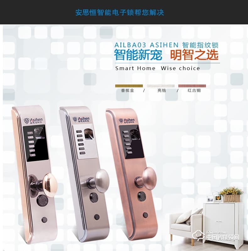 安思恒家用防盜門鎖 電子指紋密碼鎖大門ALA001