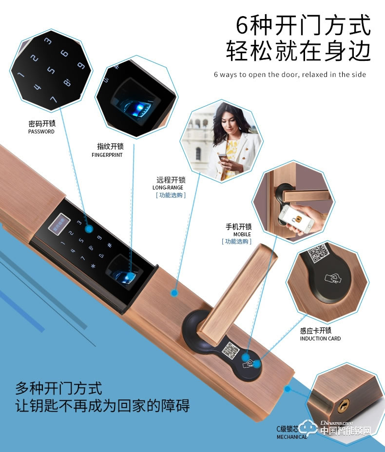 愛而福德指紋鎖 家用防盜門指紋 APP遠程遙刷卡電子門禁鎖