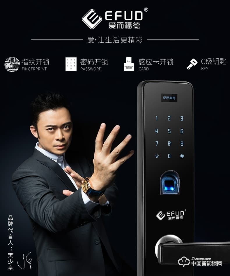 愛而福德指紋鎖 E10家用進戶防盜門指紋密碼感應卡鎖