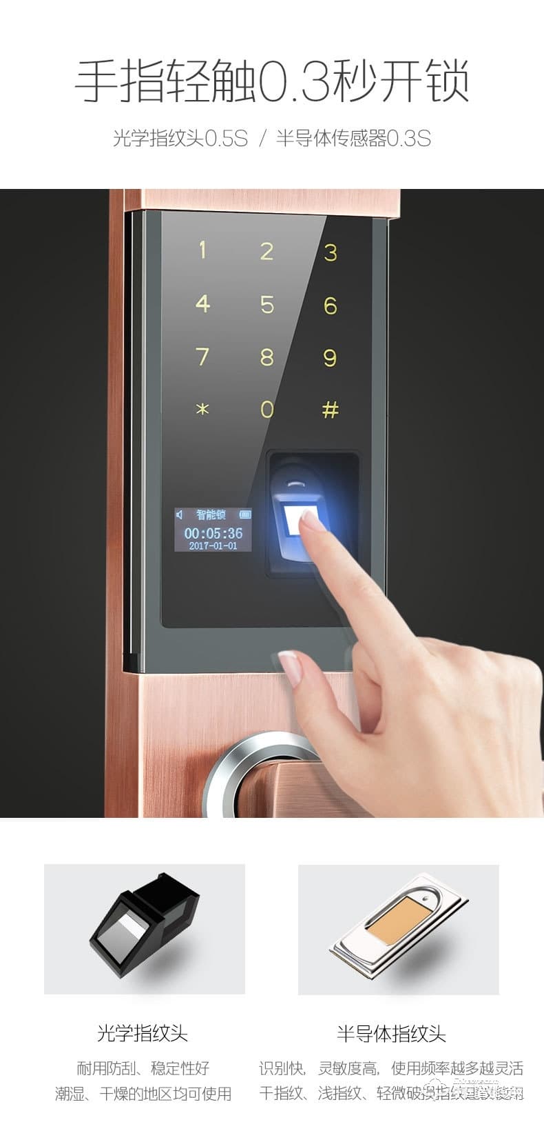 安享指紋鎖 滑蓋指紋鎖 家用防盜電子密碼鎖