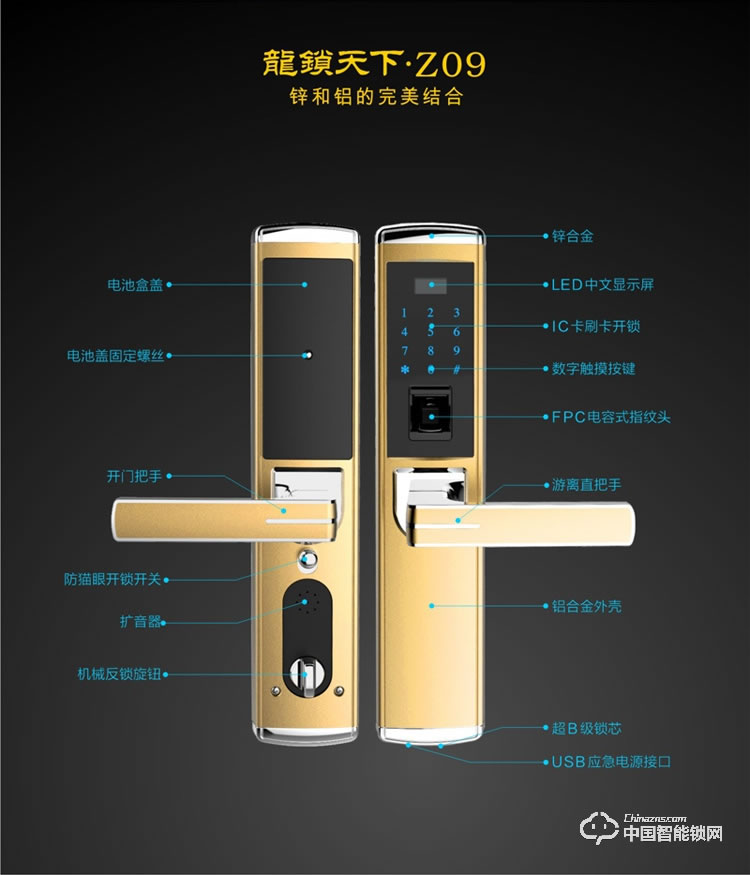 龍鎖天下智能鎖 指紋密碼鎖 防盜門鎖 電子刷卡鎖Z09