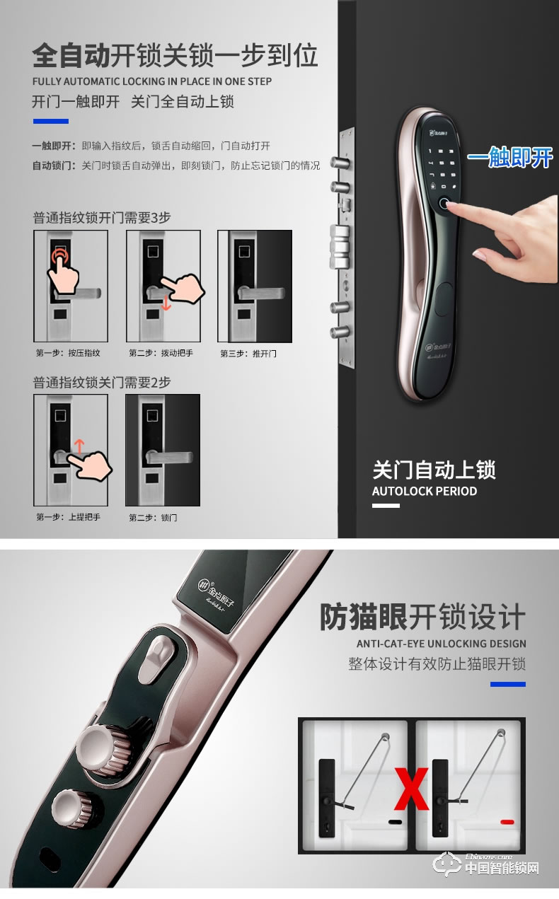 金點原子指紋鎖 全自動指紋鎖防盜門智能鎖