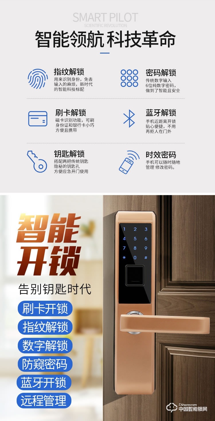 美爾固指紋鎖 ZR-6605SS 家用直板指紋 防盜門(mén)電子密碼鎖