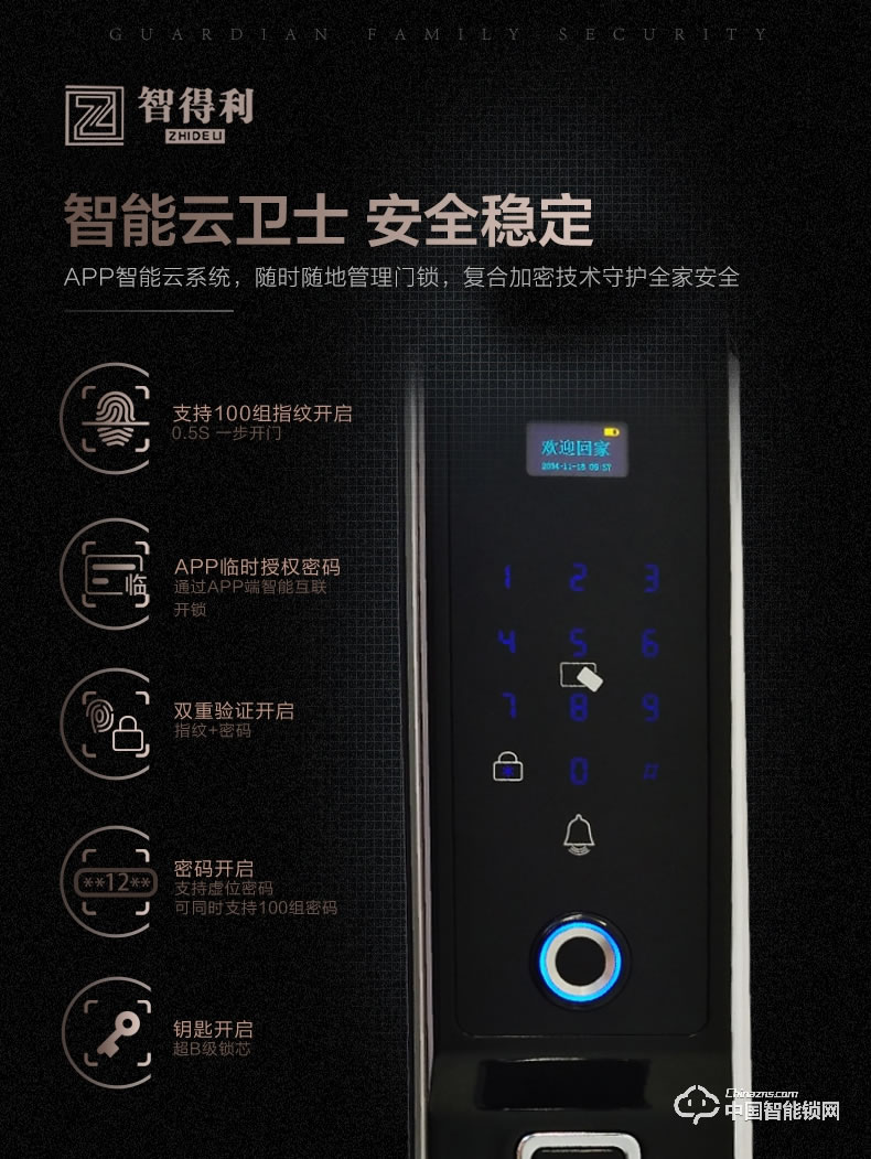 智得利智能鎖 推拉式指紋密碼鎖A-668