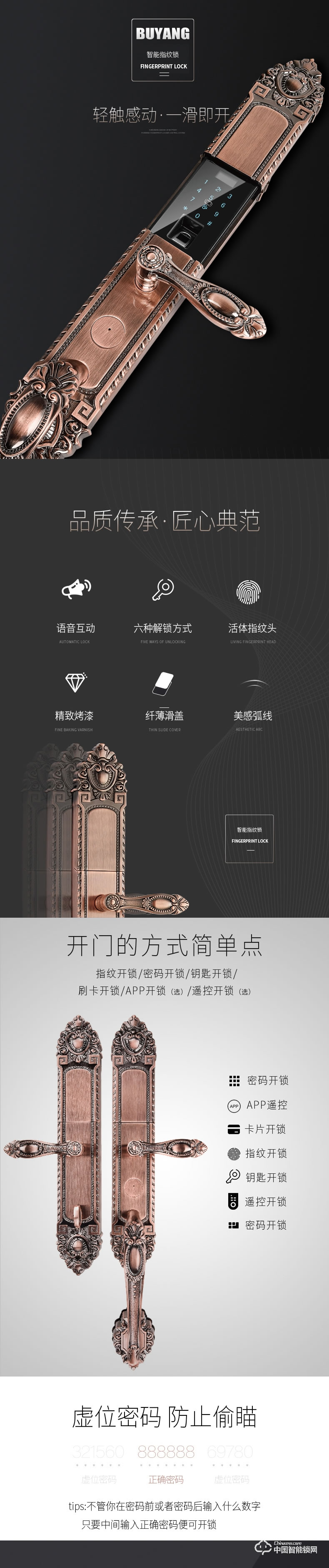 步陽指紋鎖 家用防盜門智能鎖BY-ZN10