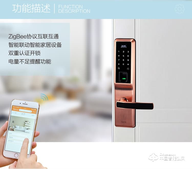 阿波羅智能鎖 紅古銅指紋鎖 家用直板電子密碼鎖