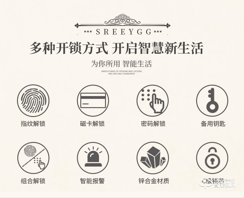 安諾斯高檔別墅智能鎖古典指紋密碼門鎖ANS128