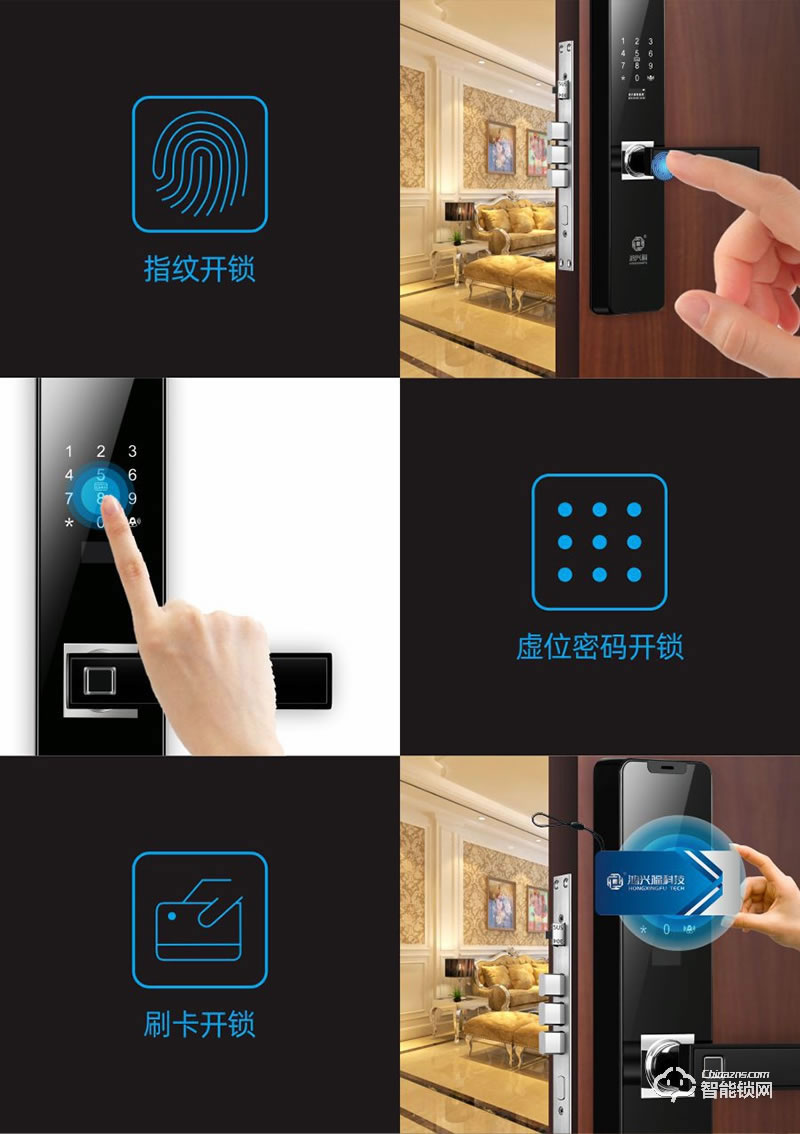 鴻興福智能鎖 A8002一鍵解鎖智能指紋鎖