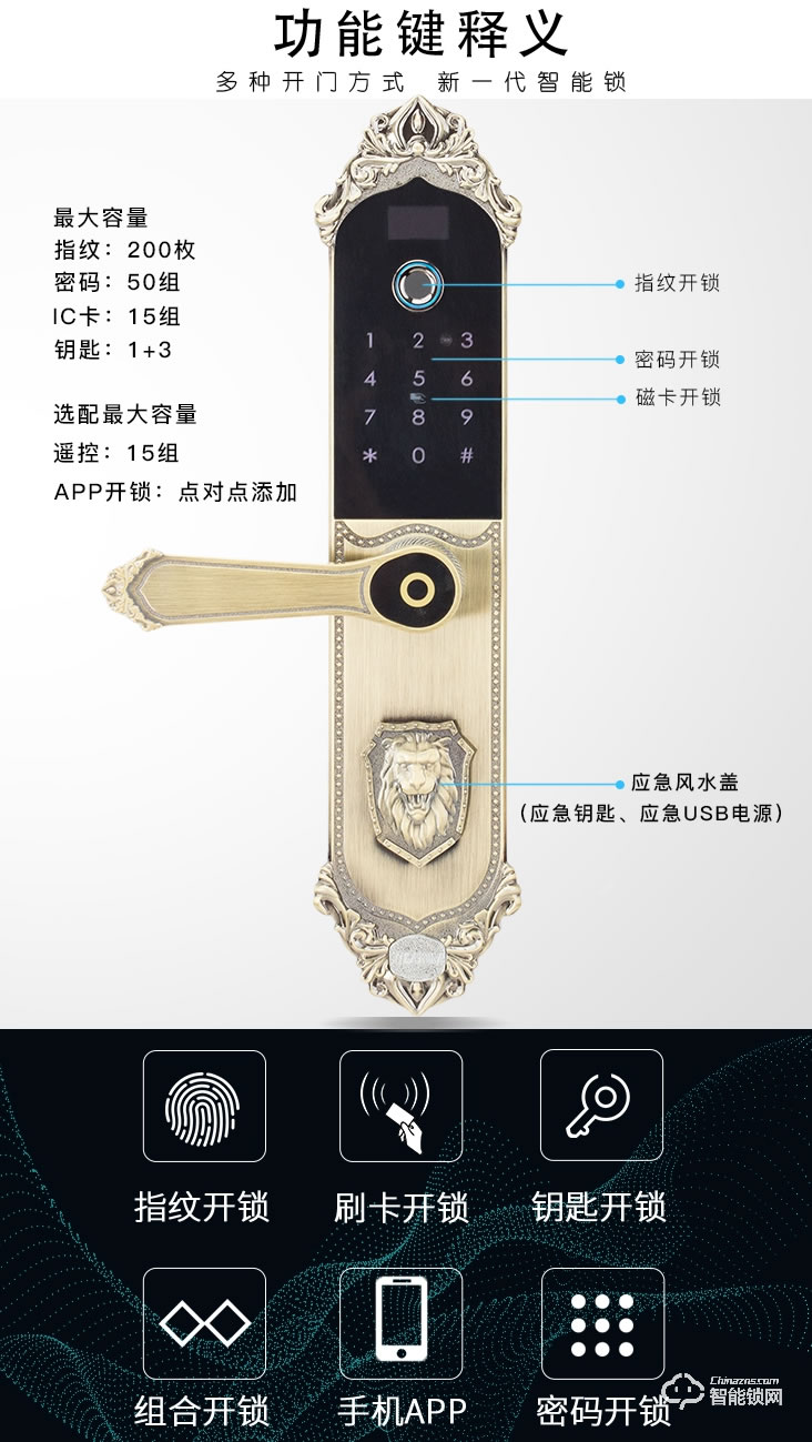 威士迪智能鎖 H610指紋密碼刷卡鎖