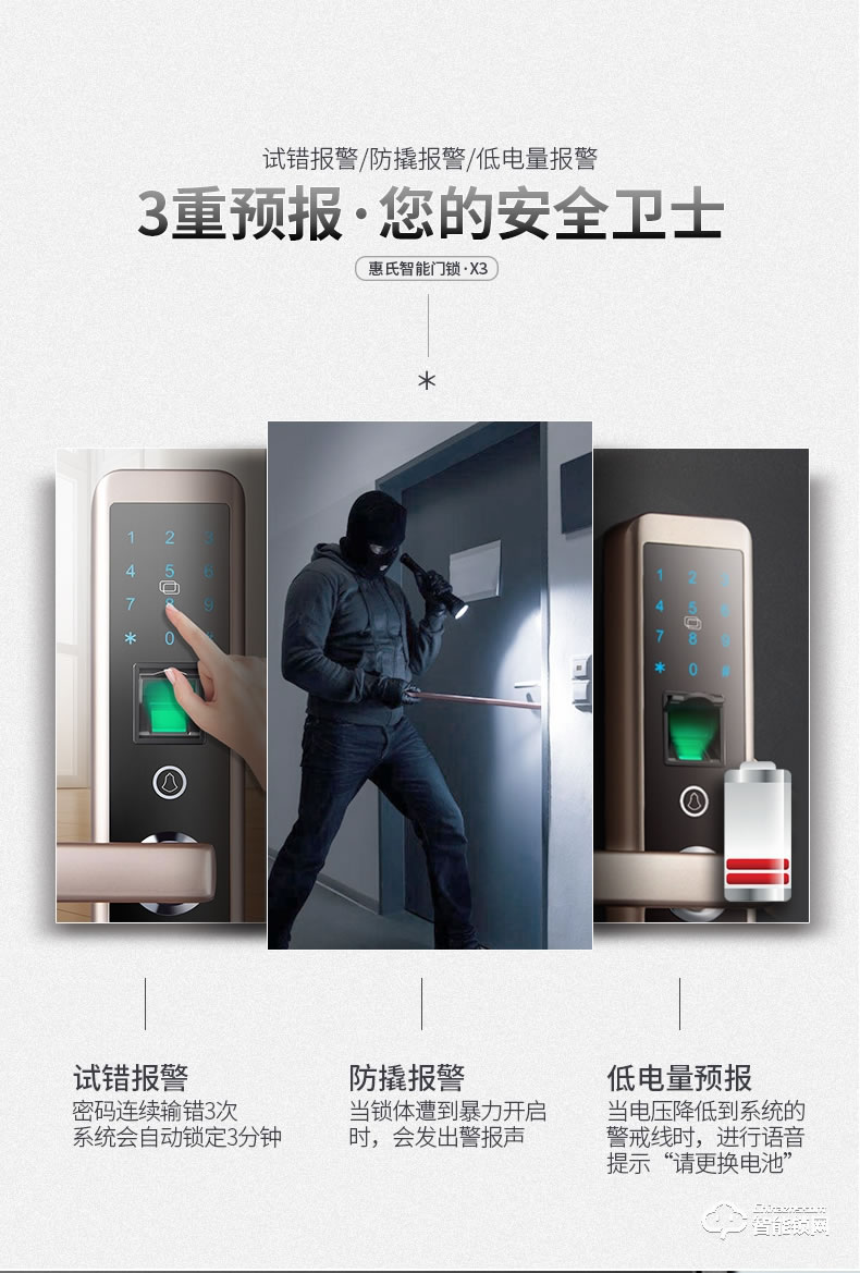 惠氏智能鎖 X3防盜門密碼鎖大門鎖感應鎖