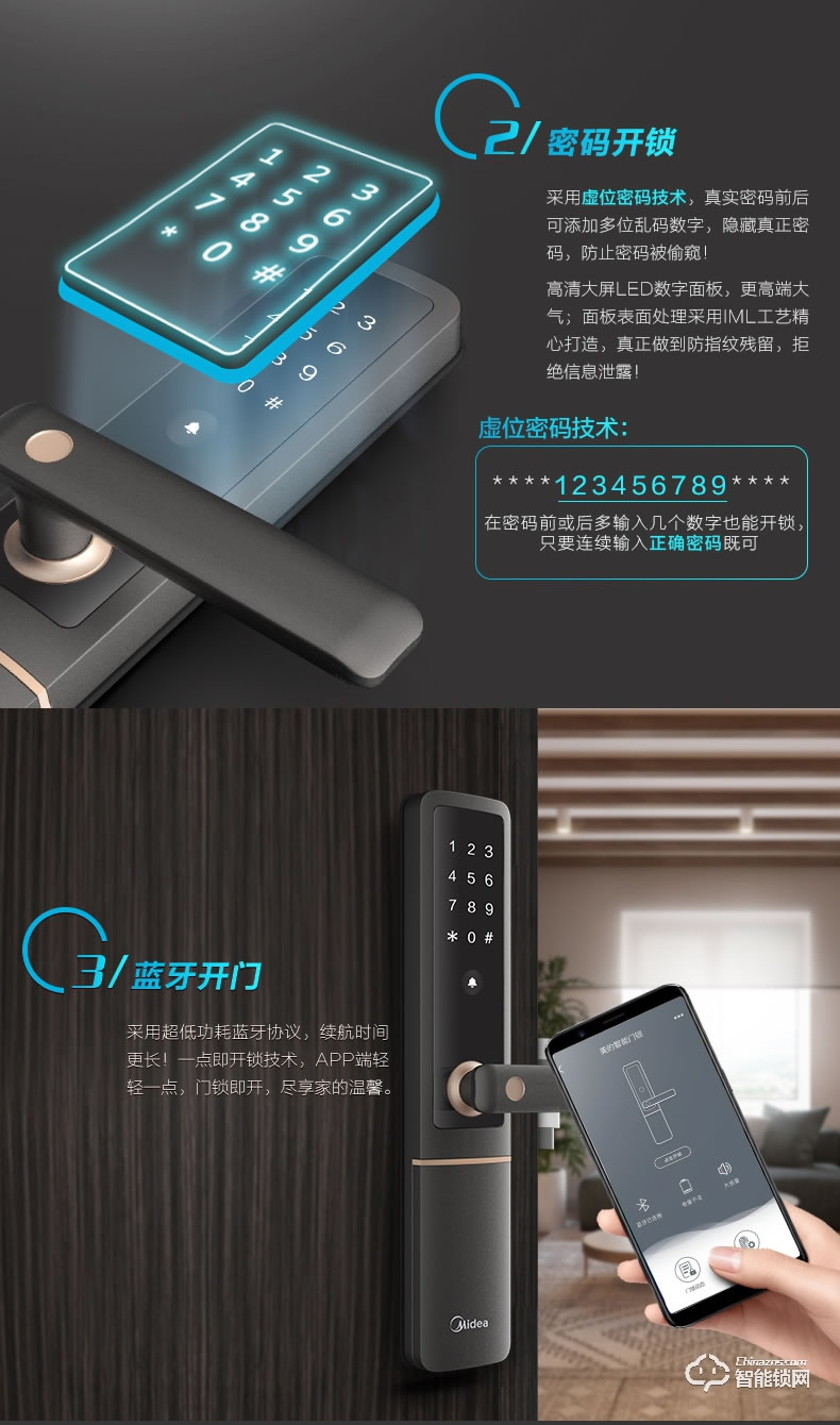 美的指紋鎖 藍(lán)牙防特斯拉線圈鎖