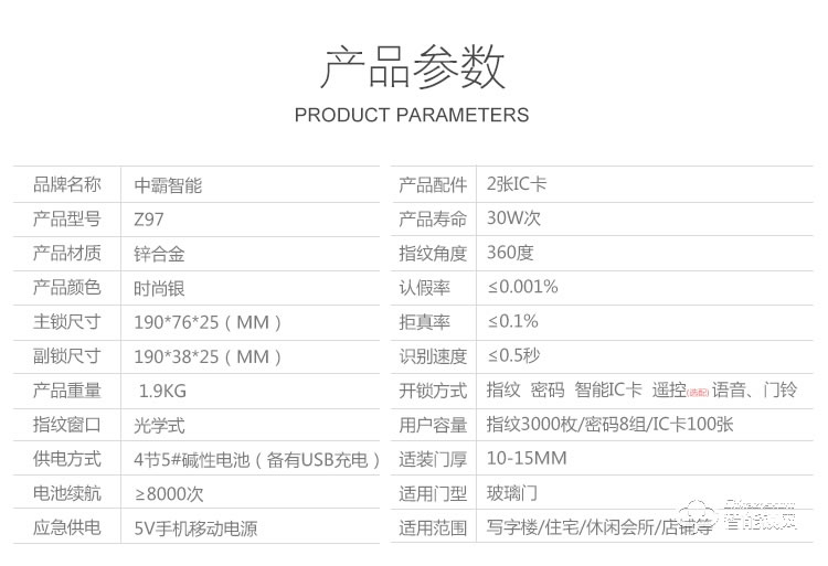 中霸智能鎖 Z97指紋密碼鎖 辦公電子密碼刷卡鎖