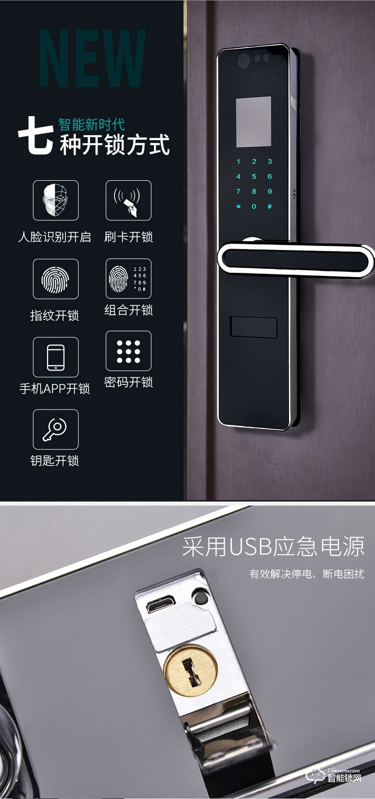 羅斯盾智能鎖 半自動指紋鎖帶把手電子門鎖