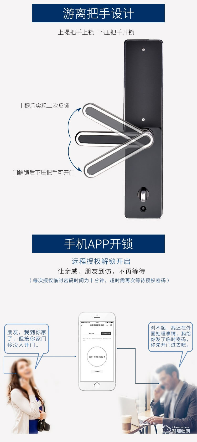 羅斯盾智能鎖 半自動指紋鎖帶把手電子門鎖