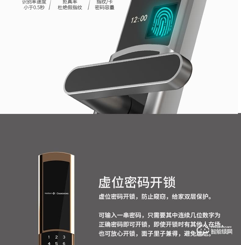 國民安全智能鎖 V5虛位密碼鎖家用指紋鎖