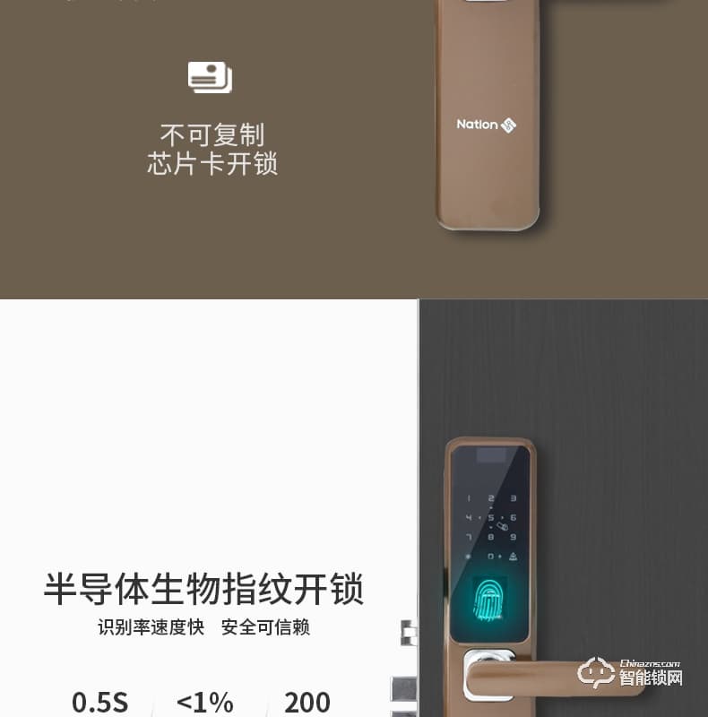 國民安全智能鎖 H1虛位密碼鎖家用指紋鎖