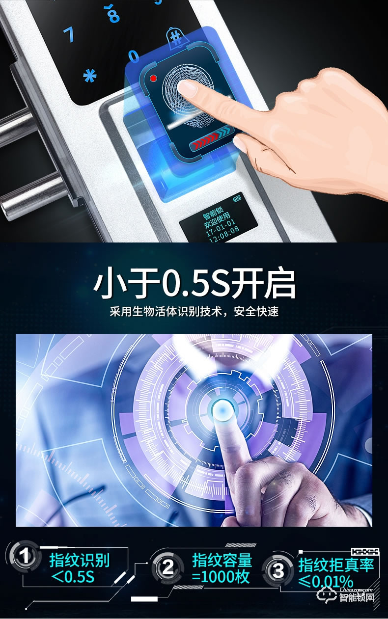 天圖智能鎖 玻璃門指紋密碼鎖雙開門智能辦公室鎖