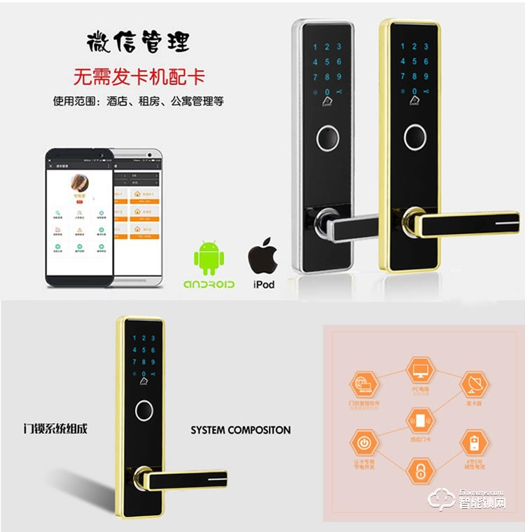 居頂指紋鎖 遠程APP智能感應鎖