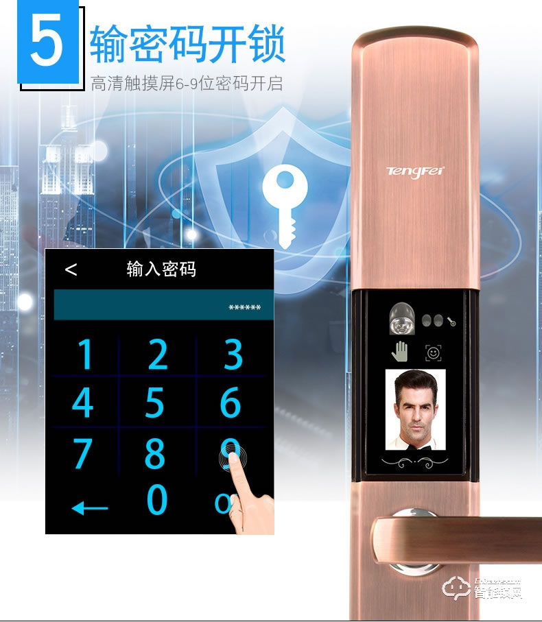 騰飛指紋鎖 智能人臉識(shí)別家用防盜門(mén)密碼鎖