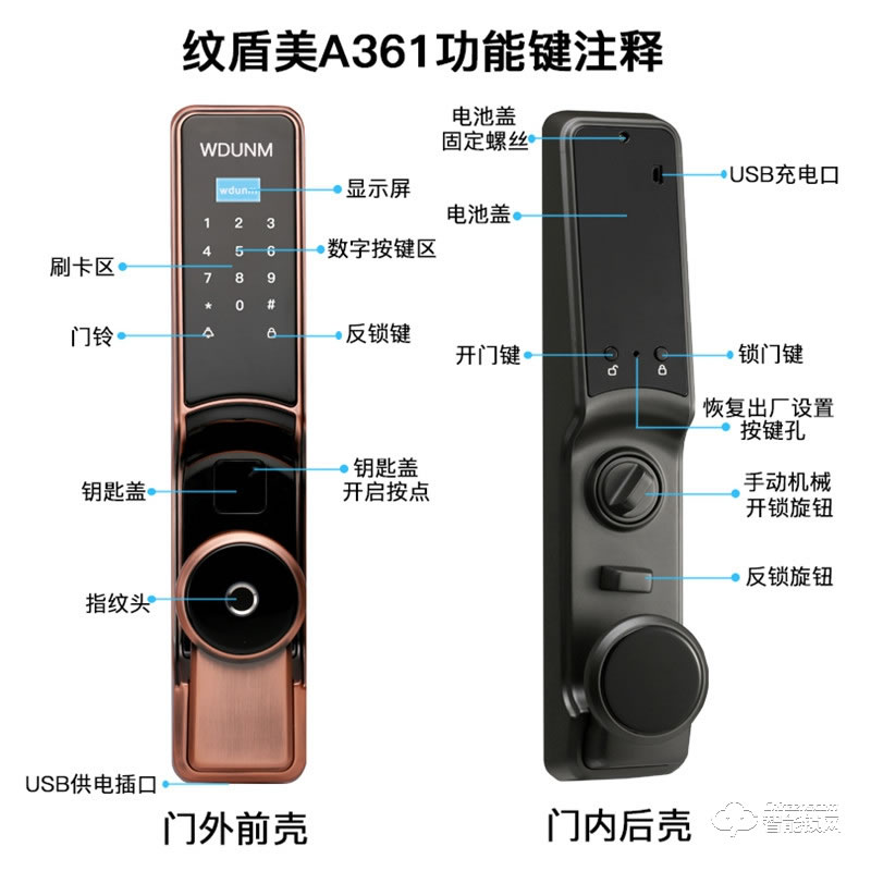 紋盾美智能鎖 A361全自動智能鎖