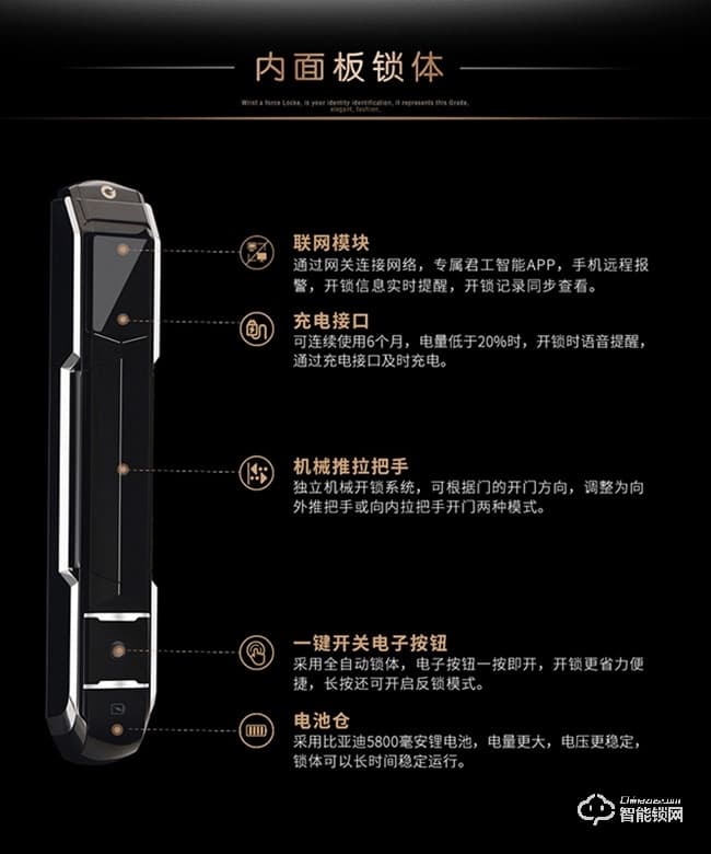 君工智能鎖 A1指靜脈人臉識別鎖家用安全防盜門鎖
